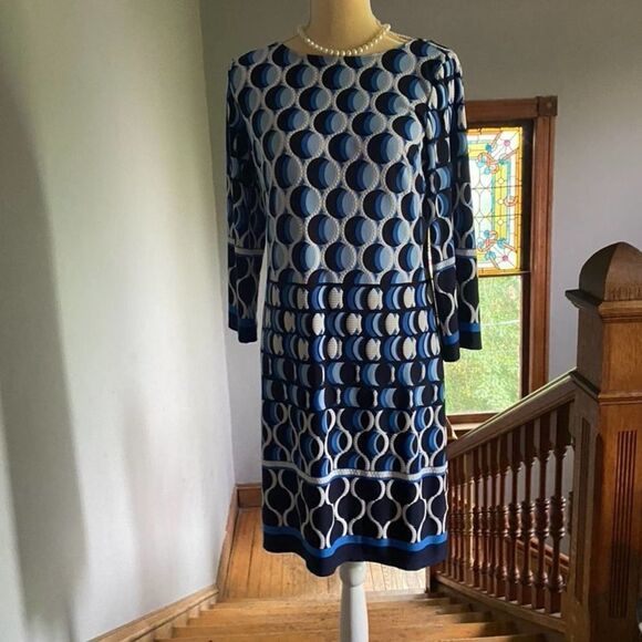 Enfocus Studio Blue Geometric Dress -- Sz 8 - Picture 1 of 5